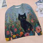 Long Sleeve Shirts for Women Cat Oil Painting Shirt 3D Graphic Sweatshirts Fall Pullover Crewneck Vintage Boho Tops