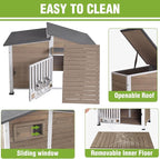 GUTINNEEN Large Outdoor Insulated Dog House Weatherproof Dog Kennel Dog Shelter with Chew-Proof Full Metal Frame, 360° Rotatable Spill-Proof Bowl, Openable Roof for Large Dog Breeds, 39.7" L
