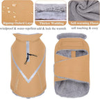 VIVAGLORY Snowrap Dog Coat, Jacket with Harness Hole & Velcro Closure, Dog Coat for Winter & Cold Weather, Fluffy Warm Fleece Lined Reflective Water Resistant for Puppy, XL, Khaki
