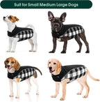 Kuoser Dog Winter Coat, Reversible Waterproof Dog Jacket with Reflective Strip, Warm Dogs Fleece Vest Adjustable Doggy Cold Weather Clothes Plaid Christmas Outfit Pet Apparel for Large Dogs, Black L