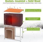 GUTINNEEN Heated Dog House Outdoor 43.3" Large Dog Kennel with Metal Frame Insulated Dog Crate Cage for Large Dogs Outside with Heater and Insulated Liner, Light Brown