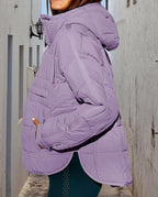 Womens Oversized Hooded Puffer Jacket Fall Winter Warm Quilted LightWeight Jacket Casual Fashion Solid Color Coat