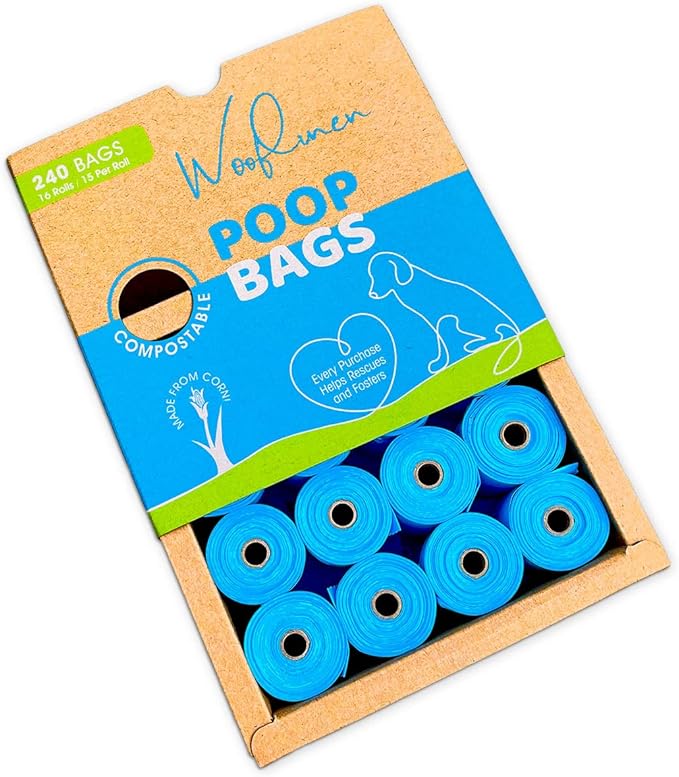 Wooflinen 100% Compostable Dog Poop Bags - EN13432 Home Compost Certified Dog Waste Bags, 720 Count (48 Rolls), Made from Corn - Easy Open - Large, Thick Poop Bags for Dogs