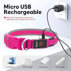 Flashseen LED Dog Collar, USB Rechargeable Light Up Dog Collar Lights, Adjustable Comfortable Soft Mesh Safety Pet Collar for Small, Medium, Large Dogs (Large, Candy Pink)