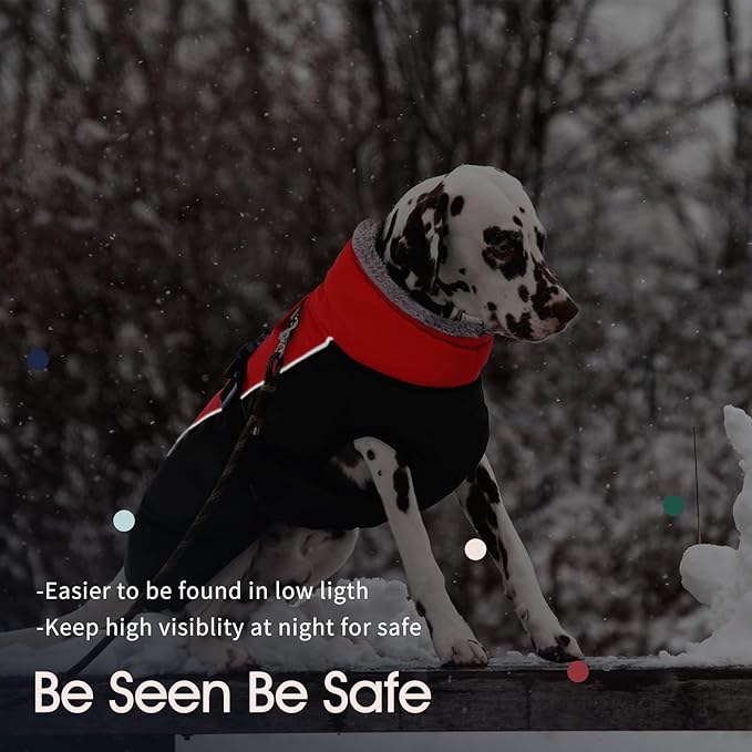 IECOii Extra Warm Dog Coat - Reflective, Adjustable Winter Jacket with Buckle & Fleece Turtleneck for Small to Extra Large Dogs