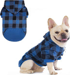 KOOLTAIL Plaid Dog Hoodie Pet Clothes Sweater with Hat and Pocket for Small Medium Large Size Dogs, Soft Winter Warm Dog Cold Weather Coat, Fleece Fall Dog Hooded Sweatshirt for Puppy Cats, Blue SM