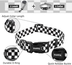 Ihoming Dog Collar and Leash Set for Daily Outdoor Walking Running Training, Chess Board Design for Small Boys Girls Dogs Cats Pets, S-Up to 20LBS
