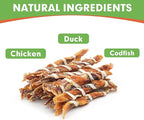MON2SUN Dog Treats, Triple Flavor Jerky Twist Sticks, 5-7 Inch Chicken Duck and Codfish Sticks Chews for Small Dogs, Healthy Snacks, 17.64 oz (25 Count-Pack of 1)