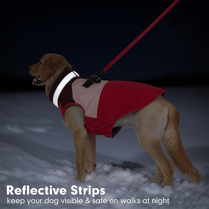 azuza Dog Jacket for Small Dogs Waterproof Dog Coat with Reflective Strips and Harness Built in Warm Fleece Dogs Winter Coat Windproof with Back Zipper, Red L