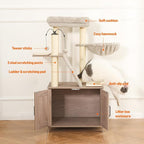 Amazon Basics Furniture Style Cat Tree with Litter Box Enclosure, Cat Tree with Scratching Posts, Sisal Pad, Cozy Perch and Hammock