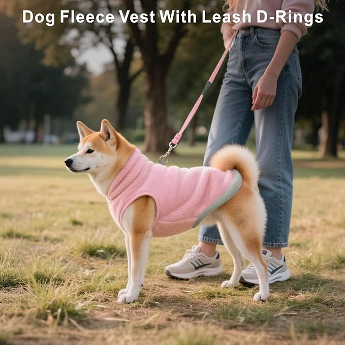 Idepet 2 Pack Dog Fleece Vest Sweater Warm Pullover Jacket with D-Ring Leash Reflective Winter Coat Hoodie for French Bulldog Pug Chihuahuas Yorkies Dachshunds(Purple&Pink,XX-Large-French Bulldog)