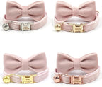 Pink Personalized Cat Collar with Name Tag & Bells Optional Bow-tie Cute Cat Collars for Girls Cats, Soft Durable Custom Kitten Collars for Small Large Cats(Pink)