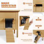 BRIOPAWS Feral-Outdoor-Cat-House-Insulated | Outside-Cat-Shelter for Winter | Weatherproof | Large Wooden Pet House for Multiple Cats | Foldable Ladder | Acrylic Side Window | Brown