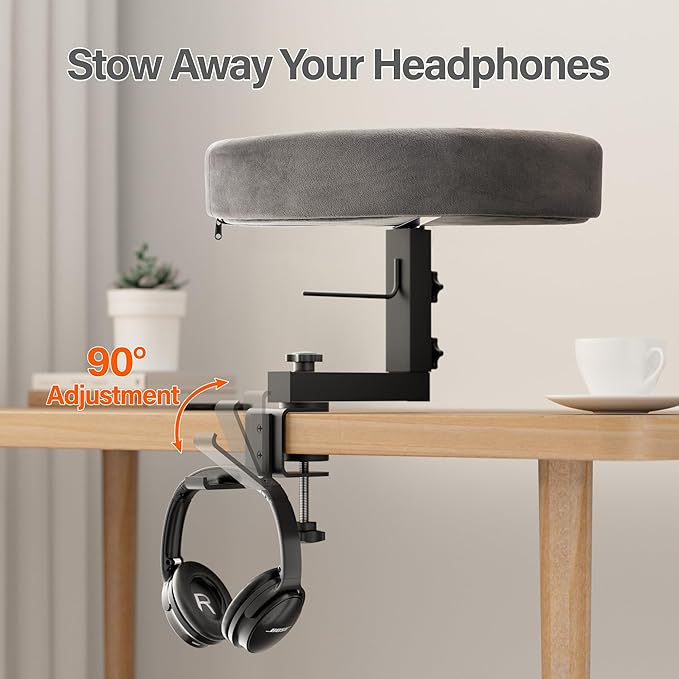 Cat Bed for Desk – Adjustable Metal Cat Bed with Headphone Holder, Scratch-Resistant Pet Shelf for Small Spaces, Modern Desk Cats Perch for Home/Office - Gray