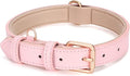 WHIPPY Leather Dog Collar for Small Medium Large Dog Adjustable Soft Breathable Leather Padded Puppy Collar with Alloy Buckle Heavy Duty Waterproof Classic Dog Pet Collar,Pink,L