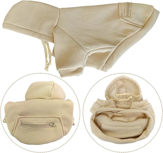Jecikelon Pet Dog Cold Weather Coat with Pocket Winter Dog Hoodie Warm Puppy Clothes for Small Dogs Chihuahua Clothing (Beige, Medium)