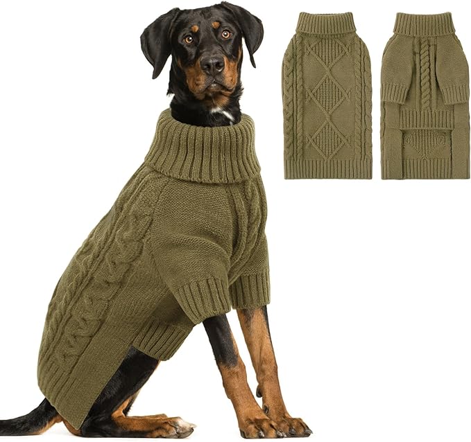 ASENKU Knitted Dog Sweater, Pullover Big Thermal Dog Winter Sweater, Turtleneck Doggy Sweaters for Large Medium Dogs Boy Girl, Warm Pet Sweaters Outfit Border Collie,Pit Bull,Golden Retriever,M