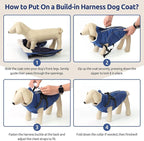 Dog Winter Coat with Harness Built in Warm Puffer Dog Jackets for Small Medium Large Dogs Windproof Waterproof Outfit with Plush Lining and Reflective Stripes (Blue, S)