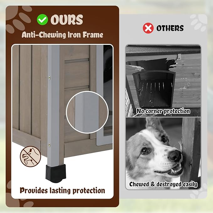 Dog House Outdoor Weatherproof,Wooden DogHouses for Medium Small Dogs, Indoor & Outdoor with Anti-Chewing Iron Frame, Ventilated Window, Easy Assemble, 26" L x 32" W x32 H