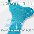 Cat Harness and Leash Set Escape Proof for Kitten Walking, Soft Adjustable Top Handle Vest Harnesses for Cats, Easy Control Breathable Reflective Small Medium Large, Blue,S