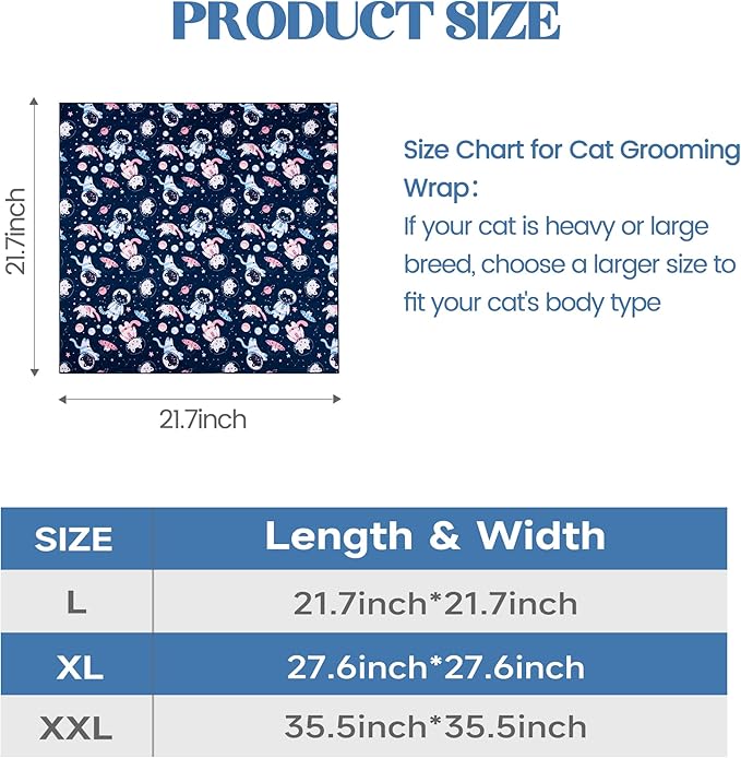 21.7" Cat Grooming Wrap, Cat Wrap for Cutting Nails, Anti-Scratch, Anti-Escape Calming Packaging, Cat Swaddle Wrap for Kittens, Large