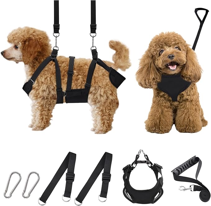 2 in 1 Pet Grooming Hammock with No-Pull Harness, Disassembles into Leash, Adjustable Loop/Leash, Stainless Hooks, Small Size for Cat/Dog