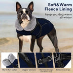 Queenmore Large Dog Coat,Dog Jacket for Extra Large Dogs with Harness Built in,Reflective Waterproof Dogs Jackets with Fleece Lining,Warm Snowsuit Pet Coats for Doberman,Labrador,NavyBlue,XXL