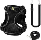 Kitten Cat Harness and Leash Set, Escape Proof Soft 4-Adjustable Cat Walking Vest Harness, Reflective Strips in Harness for Kitty Puppy Bunny Car Travel, with Car Seatbelt Leash (Black, M)