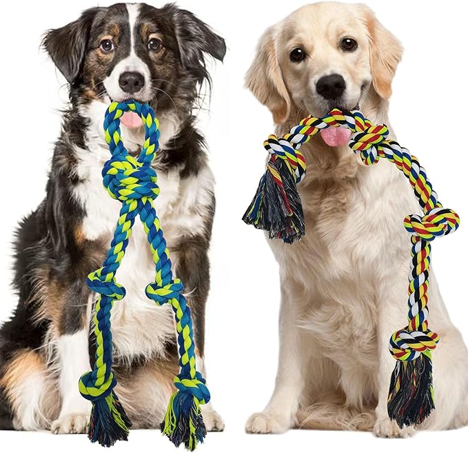 Heavy Duty Dog Rope Toys for Large Breed Aggressive Chewers, 2 Pack Indestructible Teeth Cleaning Tug of War Toy, Tough Chew Rope Tug Toy for Dogs – Interactive Toy