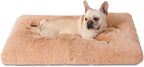 Bedfolks Plush Waterproof Dog Crate Bed, Removable Washable Cover, Faux Fur Pad for Medium Dogs, 29"x21", Camel
