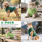 Idepet 2 Pack Dog Fleece Vest Sweater Warm Pullover Jacket with D-Ring Leash Reflective Winter Coat Hoodie for Bulldog Pug Chihuahuas Yorkies Dachshunds(Dark Green&Grass Green,X-Large-French Bulldog)
