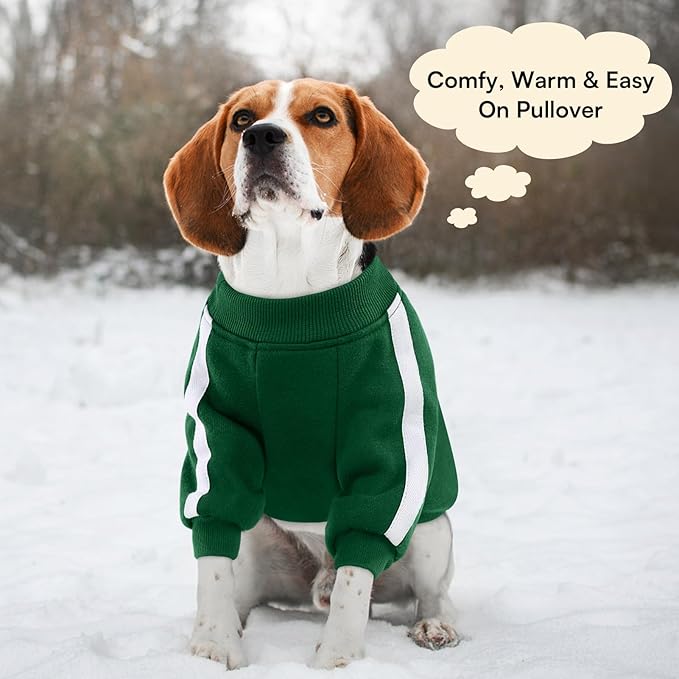 Queenmore Small Christmas Dog Sweater, Cozy Fleece Dog Sweatshirt, Warm Winter Fleece Jacket for Small, Medium & Large Dogs with Leash Hole/Reflective Stripes Green