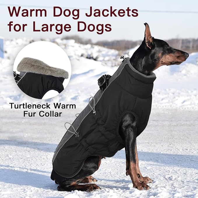 Dog Coat - XS, Warm Zip Up Snowsuit Dog Harness Vest, Reflective, Water-Resistant, Black