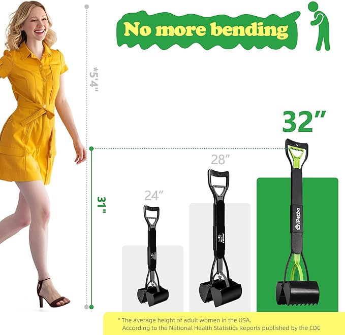 Large Dog Pooper Scooper for Yard - 32" Long Handle, No Bending, Grass-Friendly, Easy to Clean, Durable & Sturdy