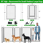 Dog Playpen Outdoor Extra Wide 8 Piece Panels Heavy Duty Dog Fence 50" Height Anti-Rust with Doors Portable for RV Camping Yard, Total 21FT, 35 Sq.ft, Snowy Black