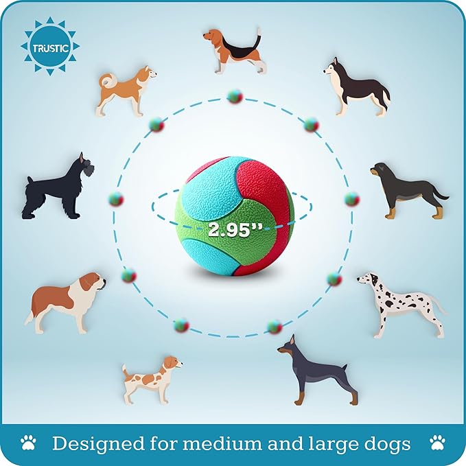 Rubber Fetch Dog Balls 3 inch for Large and Medium Breeds, Durable Toy for Chewers (7 Pack)
