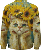 Long Sleeve Shirts for Women Cat Oil Painting Shirt 3D Graphic Sweatshirts Fall Pullover Crewneck Vintage Boho Tops