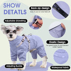 BRKURLEG Dog Raincoat for Small Dogs, Small Dog Rain Jacket with Harness Built in, Waterproof 4 Legs Puppy Raincoats, Puppy Outdoor Jacket with Reflective Strip, Purple, XXL