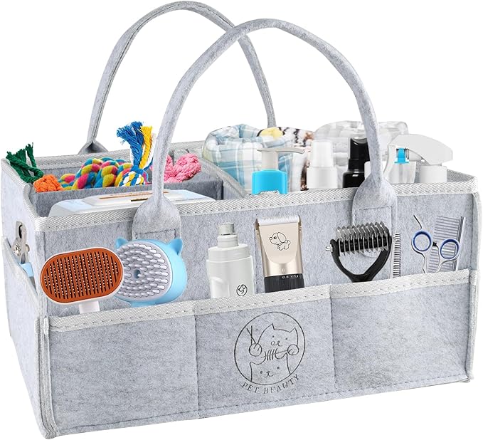Felt Pet Dog Grooming Bag,Dog Storage Organizer for Grooming Supplies,Portable Tote Organizer for Pet Stuff,Ideal for Dog Cat Toys,Blanket, Shampoo,Trimmer,Clipper,Combo,Brush