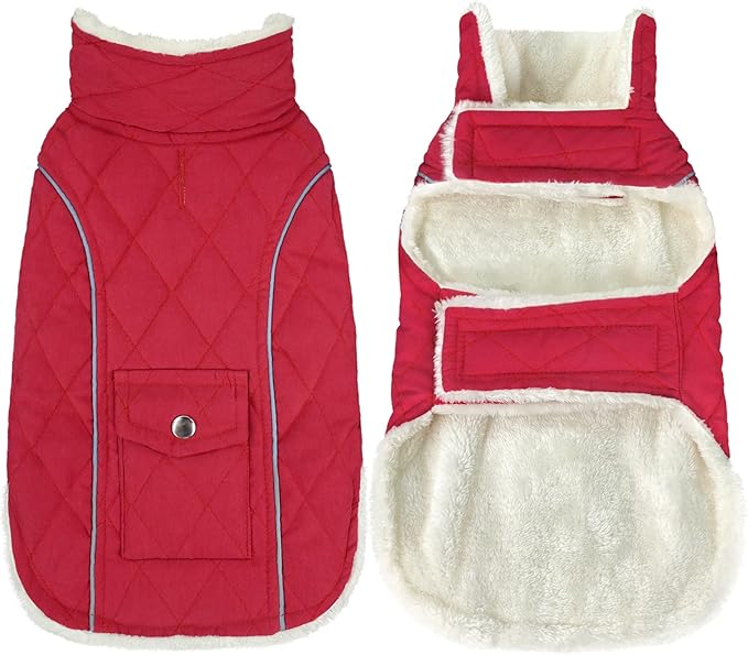 Malier Dog Winter Coat, Windproof Dog Cold Weather Coats with Real Pocket, Winter Extra Warm Pet Coat Fleece Jacket Reflective Clothes for Small Medium Large Dogs and Puppy (Red, Medium)