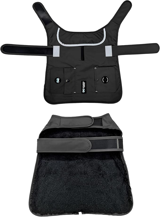 Joyride Harness FrostFlex Dog Winter Jacket - Fleece Lined & Water-Resistant - Snowsuit with Pockets for Treats & Poop Bags - Durable Cold Weather Dog Coat - Black Onyx-XS
