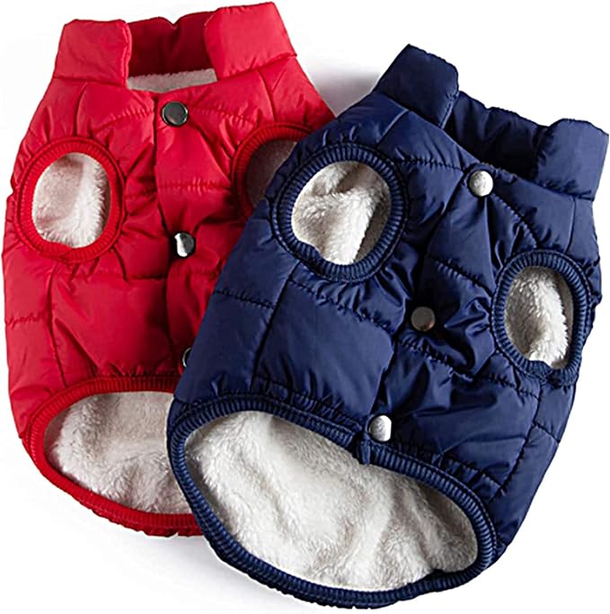 Syhood 2 Pieces Dog Jacket 2 Layers Fleece Lined Dog Jacket Warm Soft Windproof Small Pet Coat for Winter Cold Weather (Xs,Navy, Red)