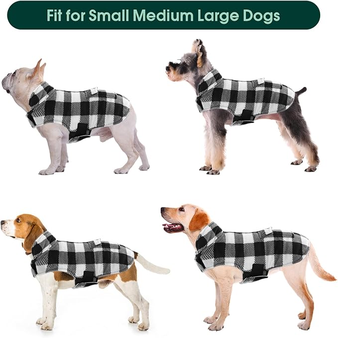 Kuoser Dog Winter Coat, Windproof Dog Fleece Jacket British Style Plaid Cold Weather Doggie Vest Coats, Reversible Cozy Warm Pet Clothes Apparel for Medium Dogs M