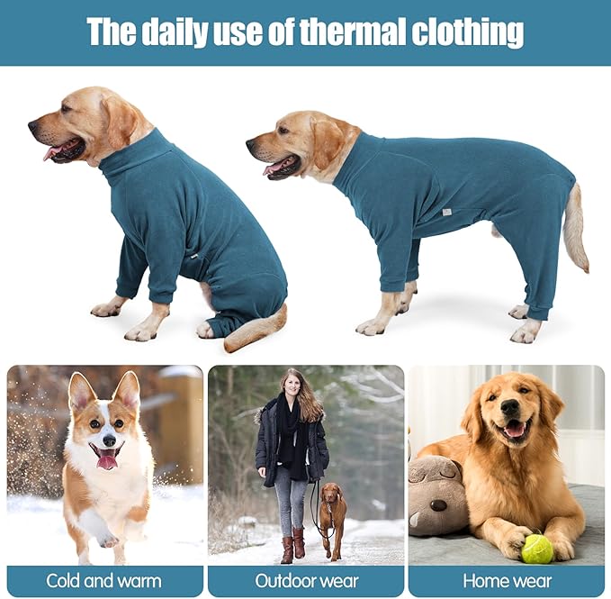 Dog Winter Coat for Small Medium Large Dog Run Walk Sleep Pet Warm Fleece Sweater & Windproof Pajamas Snow Jacket 2XL Turquoise