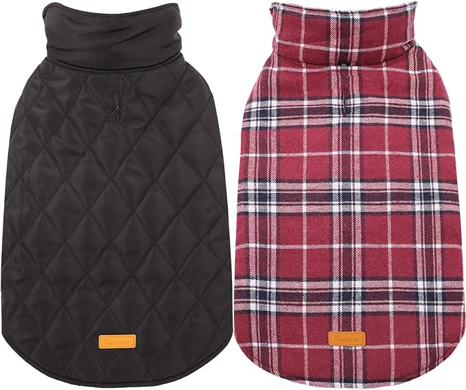 Kuoser Waterproof Dog Coat, Reversible Dog Jacket for Medium Dogs, Adjustable Durable Doggie Winter Coat Warm Puppy Cold Weather Apparel from Small to Large Breed, Red M