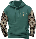 HOTYD Mens Western Aztec Sweatshirts Long Sleeve Fall Fashion Drawstring Pullover Vintage Graphic Cowboy Hoodie for Men