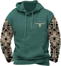 HOTYD Mens Western Aztec Sweatshirts Long Sleeve Fall Fashion Drawstring Pullover Vintage Graphic Cowboy Hoodie for Men