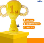 Trophy Interactive Dog Toy - Interactive Snuffle Tug Rope Enrichment Pet Toy - Tough Durable Birthday Gift for Aggressive Chewer Puppy - Cute Squeaker Plush for Teething - Parody Dog Toy