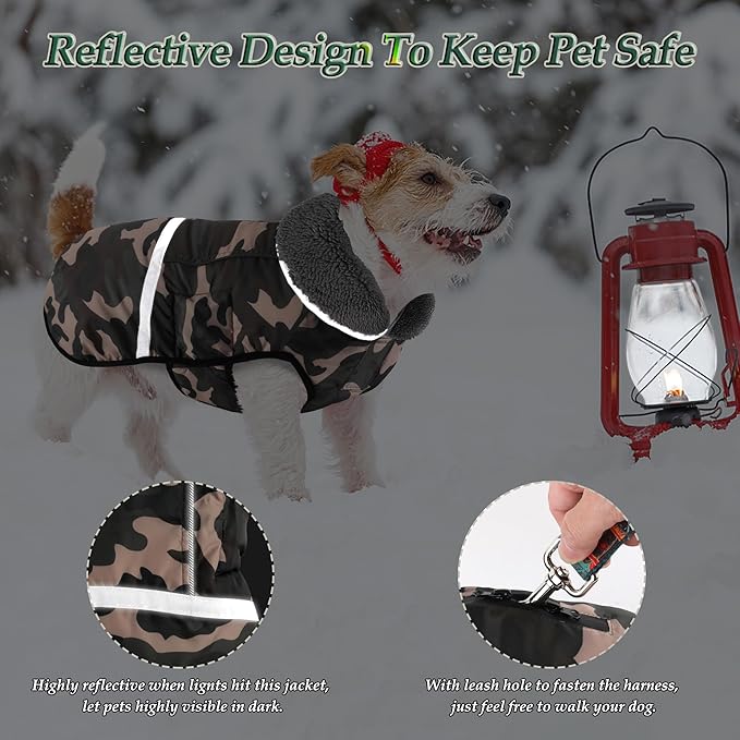 Dogcheer Warm Dog Coat, Waterproof Dog Jacket Christmas Puppy Winter Coat with Buckle, Reflective Adjustable Pet Snow Jacket Fleece Sweater for Small Medium Large Dogs - Dusty Pink Camo, L