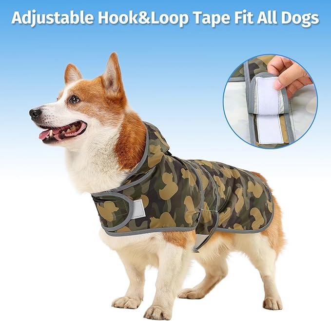 Dog Raincoat Hooded,Waterproof Rain Coat for Dogs with Adjustable Belly Strap,Reflective Strips, Lightweight Slicker Poncho Rain Jacket for Small Medium Large Dogs
